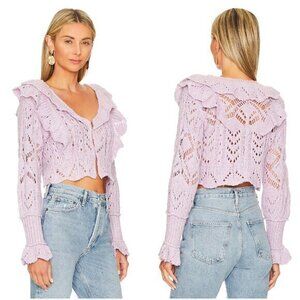 Free People Avery Crop Crochet Knit Cardigan in Orchard Dust Size M NWT